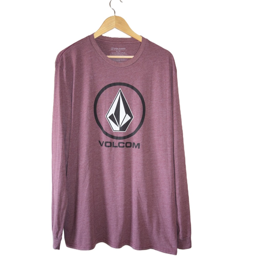Volcom Graphic Tee Mens XL Burgundy Long Sleeve Sto ne Logo Shirt